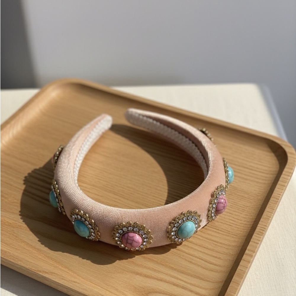Embellished Pink Velvet Headband